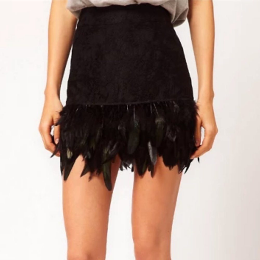 NWT Feather and Lace Mini Skirt